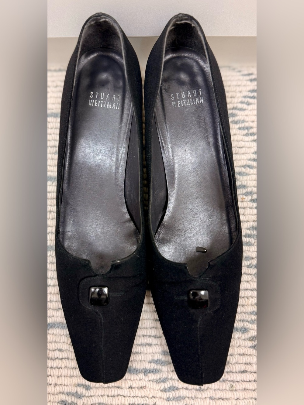 STUART WEITZMAN Vintage 90’s Black Fabric Vamp Square Toe Kitten Heels Pumps - 8